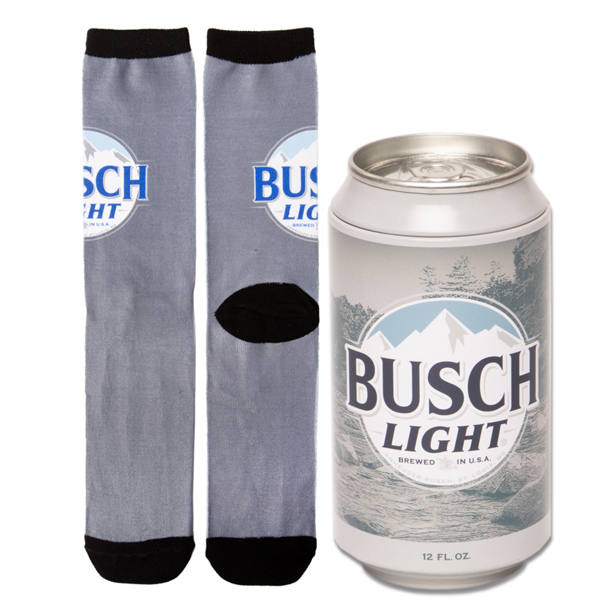 Busch Light Beer Mountains Logo Crew Socks In Beer Can Gift Packaging